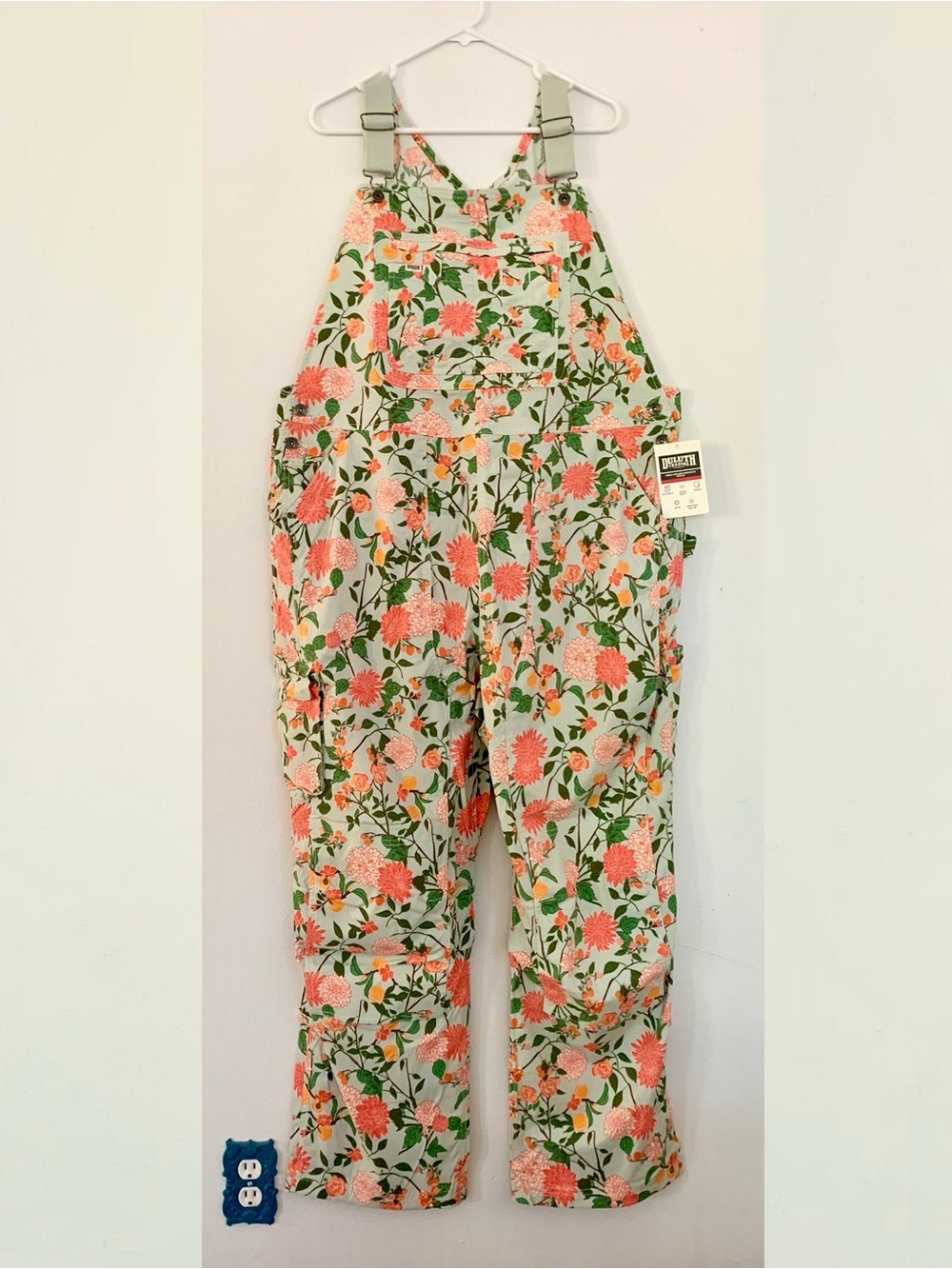 NWT Duluth XXL x31L Heirloom Gardening Bib Overalls Mint Summer Dahlia Bibs Farm